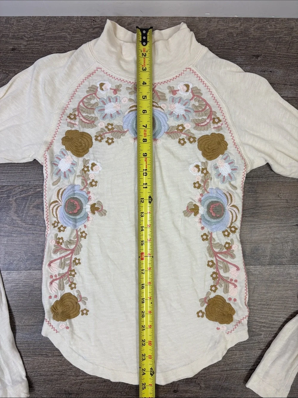 Free People Disco Rose Embroidered Turtleneck Top Ivory XS/S